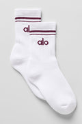 Unisex Half-Crew Throwback Sock - White/Burgundy