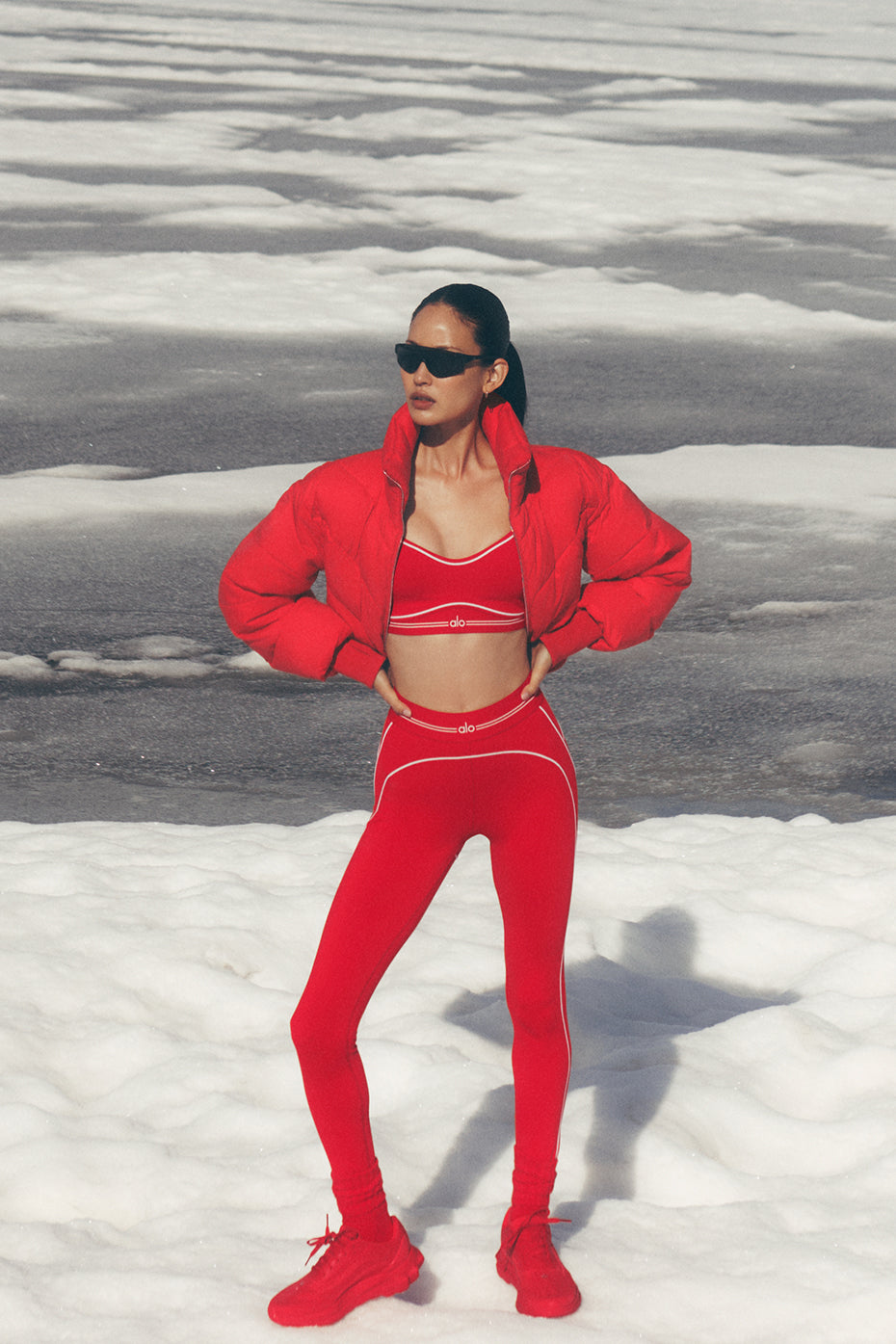 Airbrush High-Waist Heart Throb Set - Bright Red/White